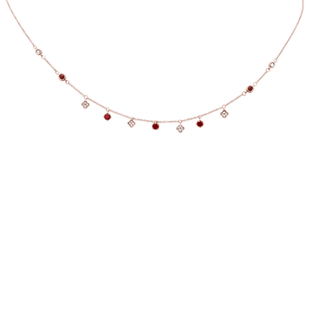 SPECIAL!.88ct G SI 14K Rose Gold Diamond & Ruby Gemstone Pendant Necklace 16+2" Long