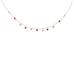 SPECIAL!.88ct G SI 14K Rose Gold Diamond & Ruby Gemstone Pendant Necklace 16+2" Long