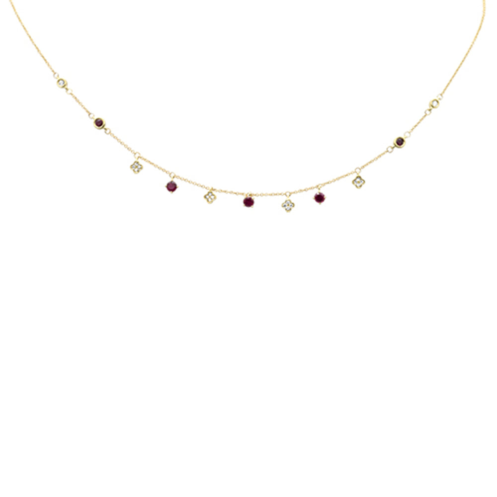 SPECIAL!.82ct G SI 14K Yellow Gold Diamond & Ruby Gemstone Pendant Necklace 16+2" Long
