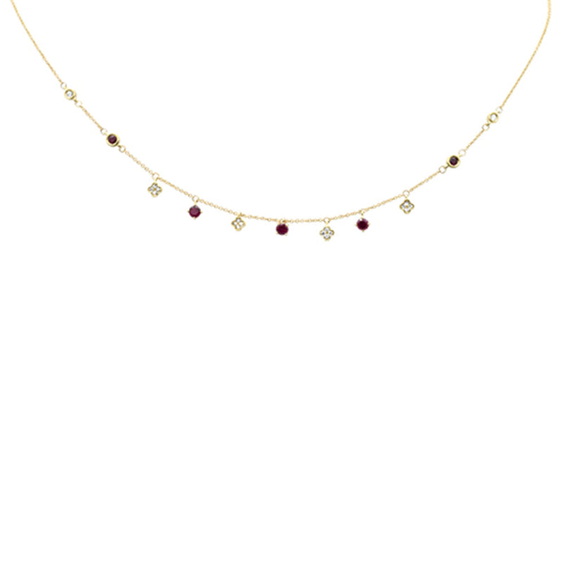 SPECIAL!.82ct G SI 14K Yellow Gold Diamond & Ruby Gemstone Pendant Necklace 16+2" Long