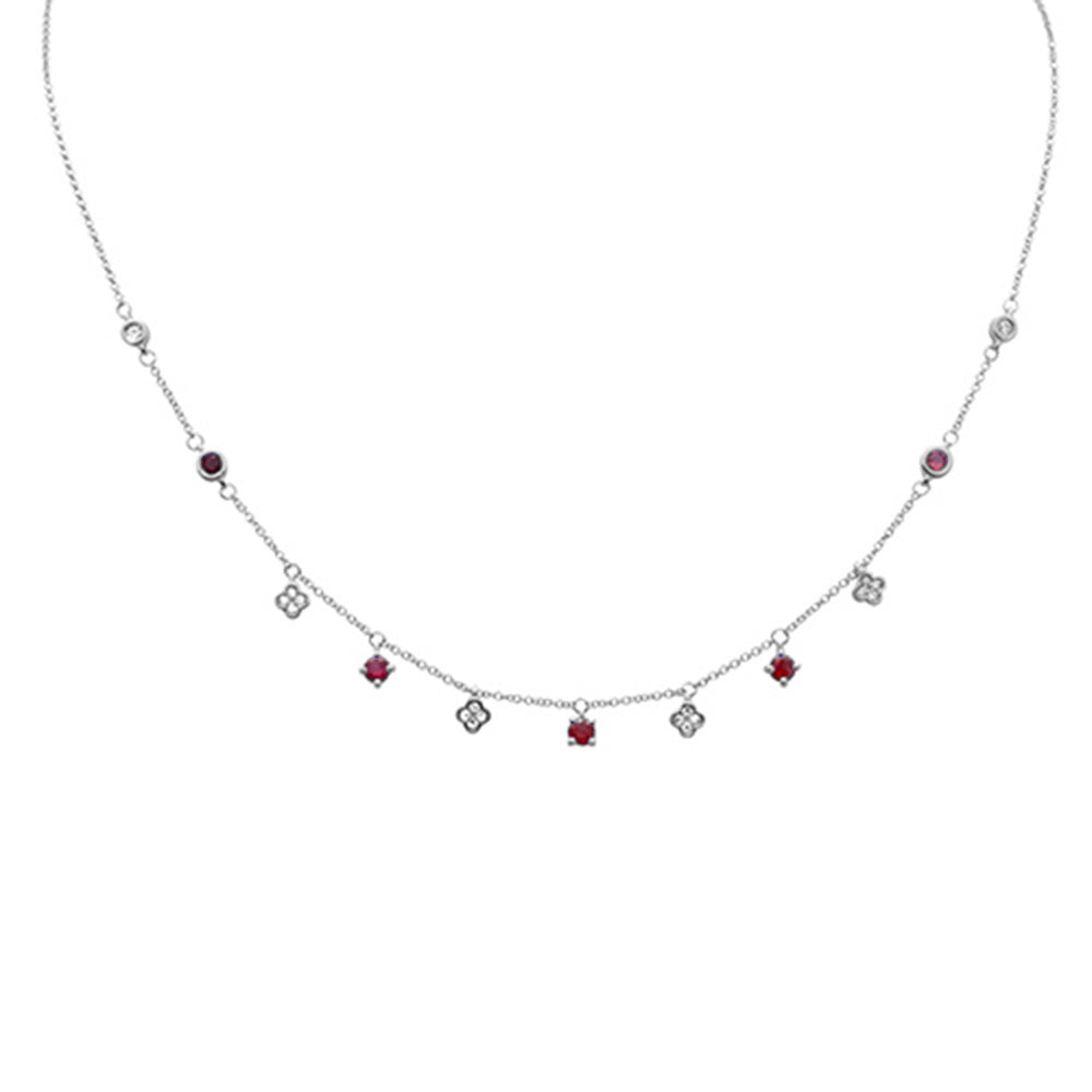 SPECIAL! .83ct G SI 14K White Gold Diamond & Ruby Gemstone Dangling Pendant Necklace 16" +2" EXT
