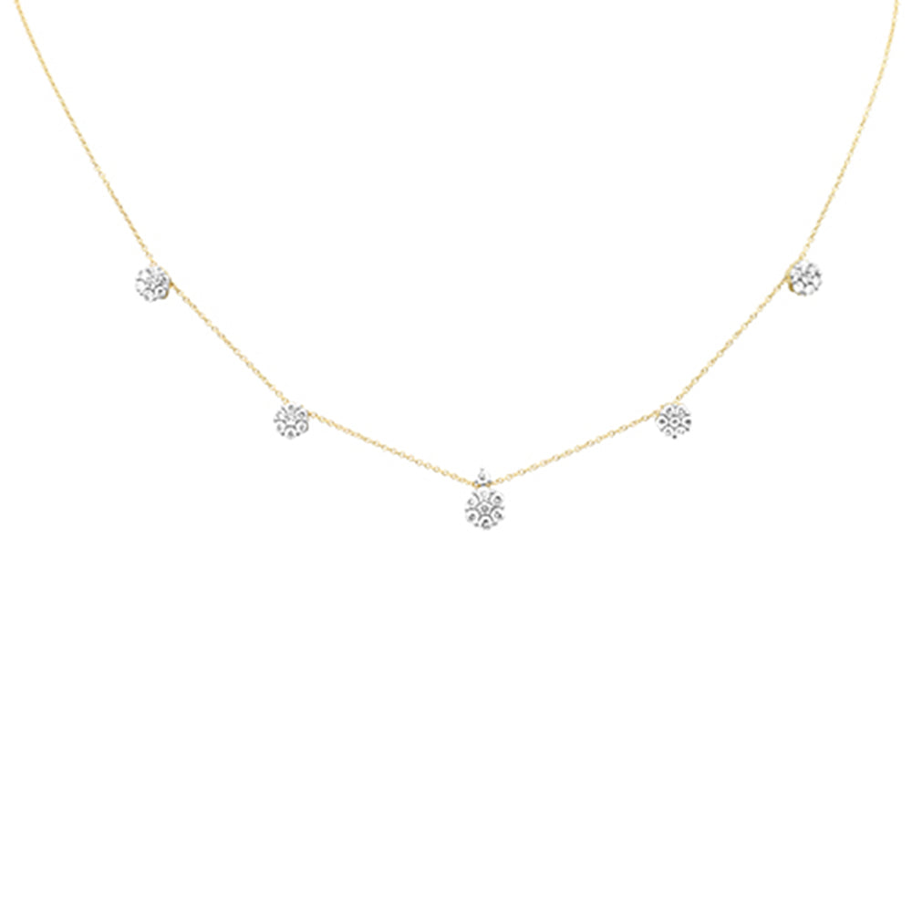 SPECIAL!0.98ct G SI 14K Yellow Gold Diamond Flower Pendant Necklace 16+2" Long