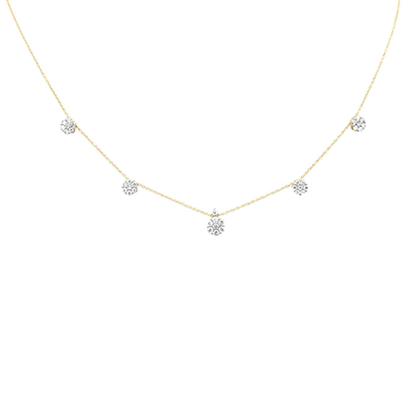 SPECIAL!0.98ct G SI 14K Yellow Gold Diamond Flower Pendant Necklace 16+2" Long
