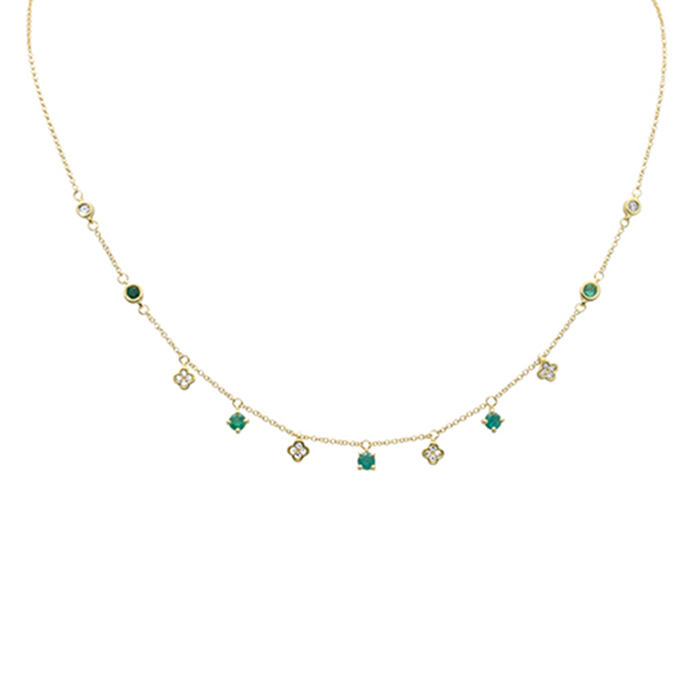 GEMSTONE CLOSEOUT!  .61ct G SI 14K Yellow Gold Diamond & Emerald Gemstones Pendant Necklace 16+2" Ext Long