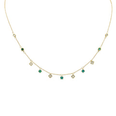 GEMSTONE CLOSEOUT!  .61ct G SI 14K Yellow Gold Diamond & Emerald Gemstones Pendant Necklace 16+2" Ext Long