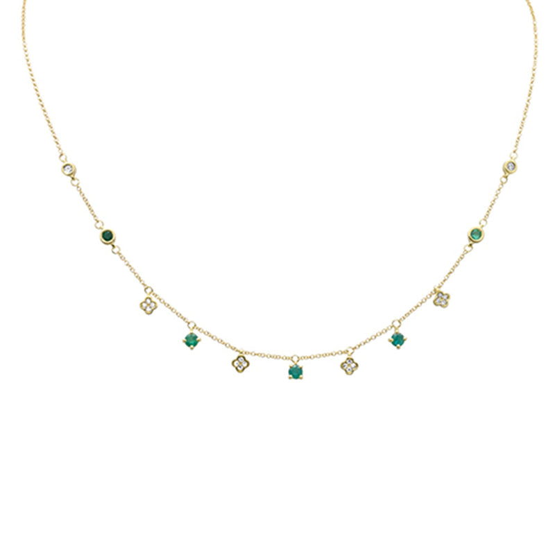 GEMSTONE CLOSEOUT!  .61ct G SI 14K Yellow Gold Diamond & Emerald Gemstones Pendant Necklace 16+2" Ext Long