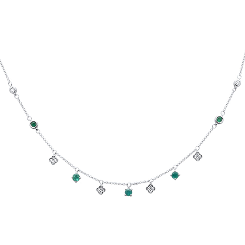 GEMSTONE CLOSEOUT!  .60ct G SI 14K White Gold Diamond & Emerald Gemstones Pendant Necklace 16+2" Ext Long