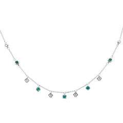 GEMSTONE CLOSEOUT!  .60ct G SI 14K White Gold Diamond & Emerald Gemstones Pendant Necklace 16+2" Ext Long