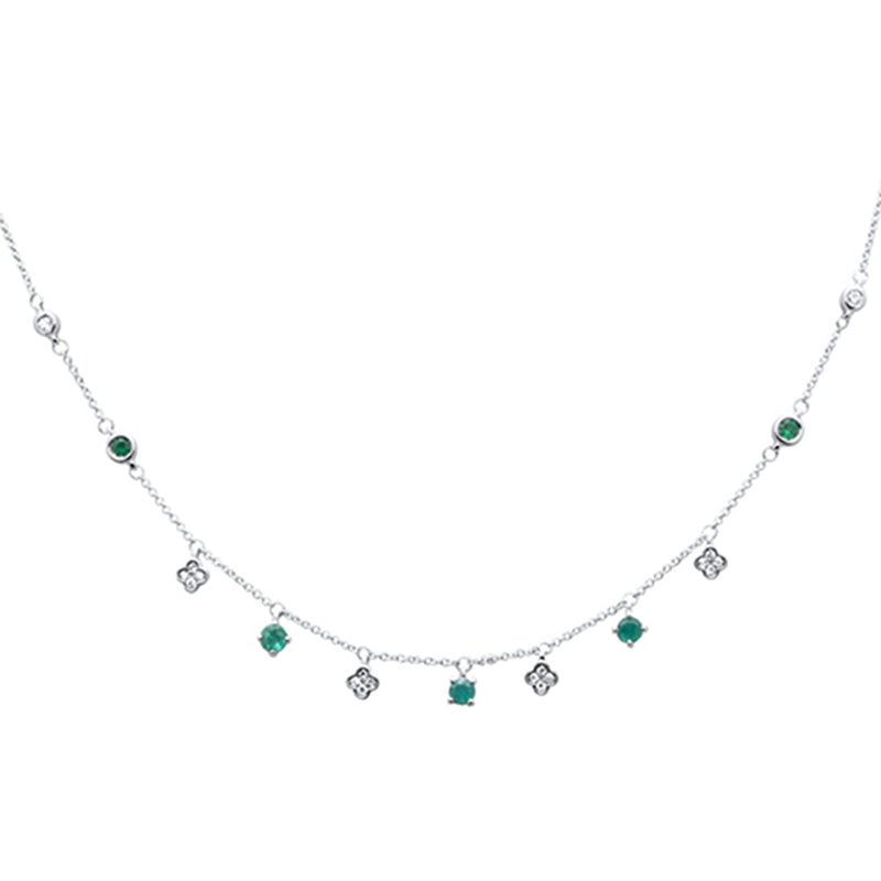 GEMSTONE CLOSEOUT!  .60ct G SI 14K White Gold Diamond & Emerald Gemstones Pendant Necklace 16+2" Ext Long