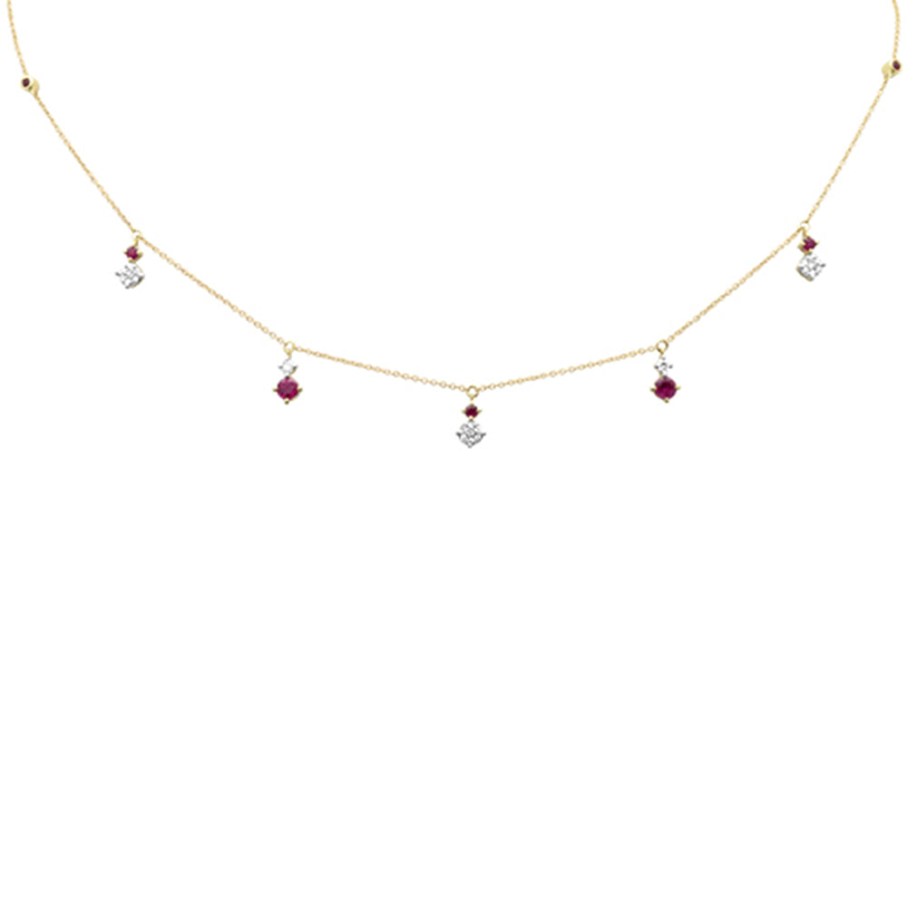 SPECIAL!.90ct G SI 14K Yellow Gold Diamond & Ruby Gemstone Pendant Necklace 16+2" Long