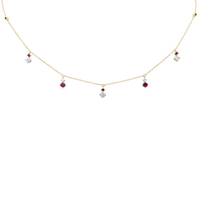 SPECIAL!.90ct G SI 14K Yellow Gold Diamond & Ruby Gemstone Pendant Necklace 16+2" Long