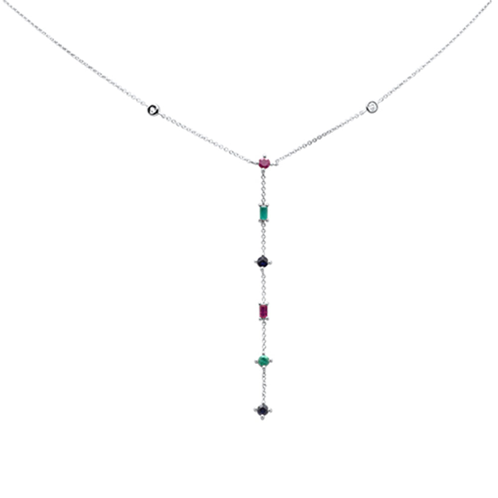 GEMSTONE CLOSEOUT! .81ct G SI 14K White Gold Diamond & Multi Color Gemstones Pendant Necklace 18" Long