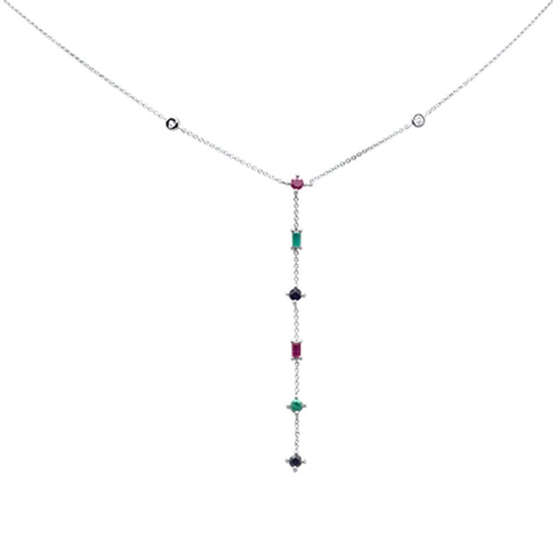 GEMSTONE CLOSEOUT! .81ct G SI 14K White Gold Diamond & Multi Color Gemstones Pendant Necklace 18" Long