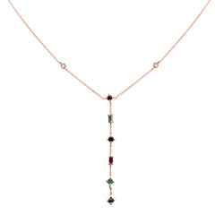 GEMSTONE CLOSEOUT!   .80ct G SI 14K Rose Gold Diamond & Multi Color Gemstone Drop Lariat Necklace 16+2" Ext