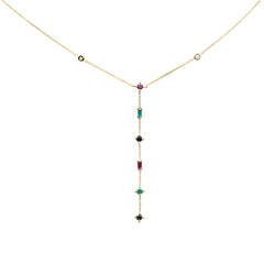 GEMSTONE CLOSEOUT!  .78ct G SI 14K Yellow Gold Diamond & Multi Color Gemstones Pendant Necklace 18" Long