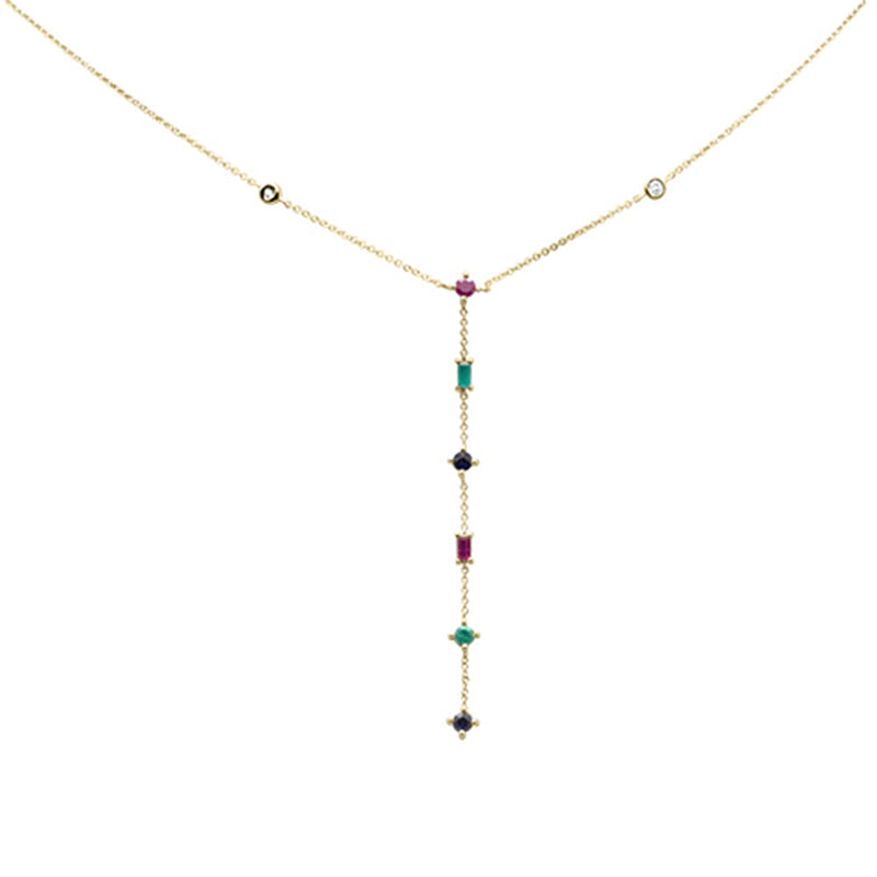 GEMSTONE CLOSEOUT!  .78ct G SI 14K Yellow Gold Diamond & Multi Color Gemstones Pendant Necklace 18" Long