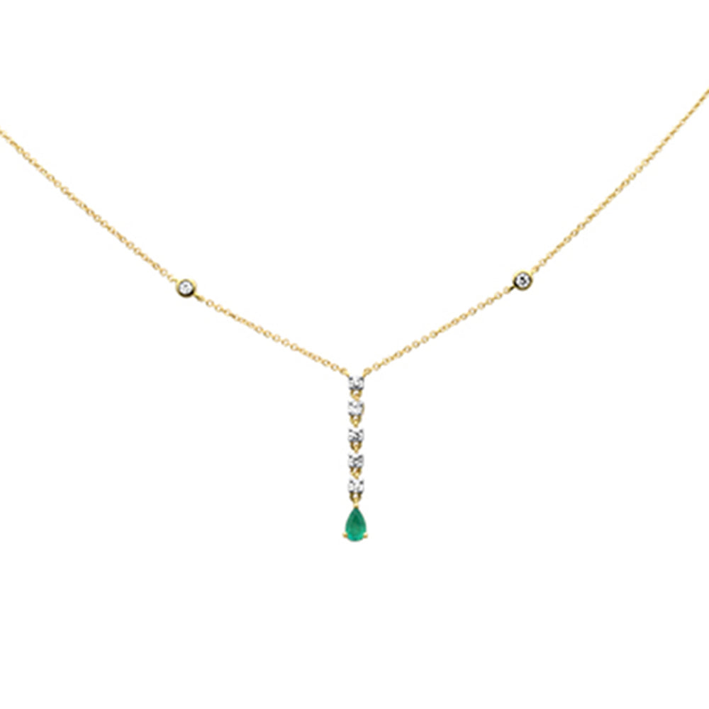 SPECIAL!.43ct G SI 14K Yellow Gold Diamond & Emerald Gemstone Pendant Necklace 16+2" Long