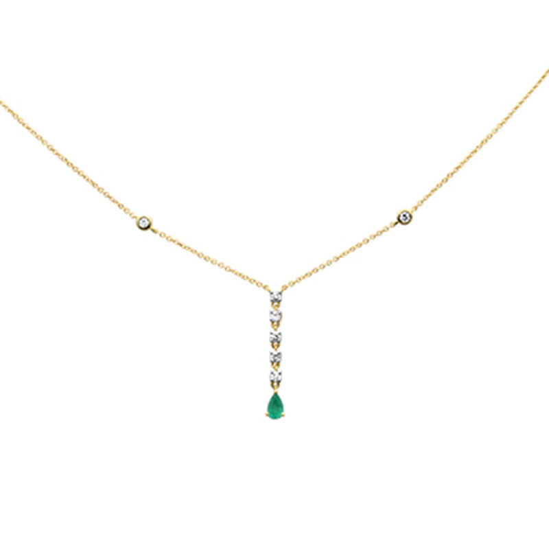 SPECIAL!.43ct G SI 14K Yellow Gold Diamond & Emerald Gemstone Pendant Necklace 16+2" Long