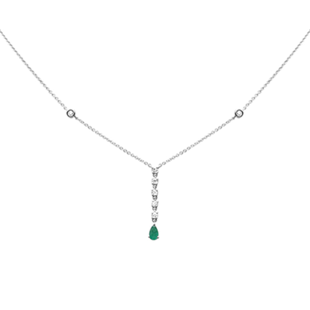 SPECIAL!.38ct G SI 14K White Gold Diamond & Emerald Drop Pendant Necklace 16" + 2" Ext