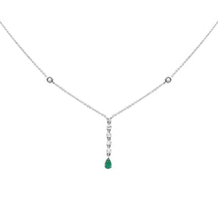 SPECIAL!.38ct G SI 14K White Gold Diamond & Emerald Drop Pendant Necklace 16" + 2" Ext