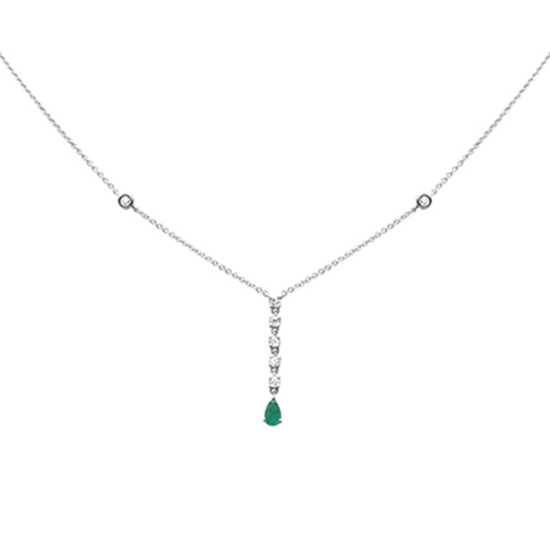 SPECIAL!.38ct G SI 14K White Gold Diamond & Emerald Drop Pendant Necklace 16" + 2" Ext
