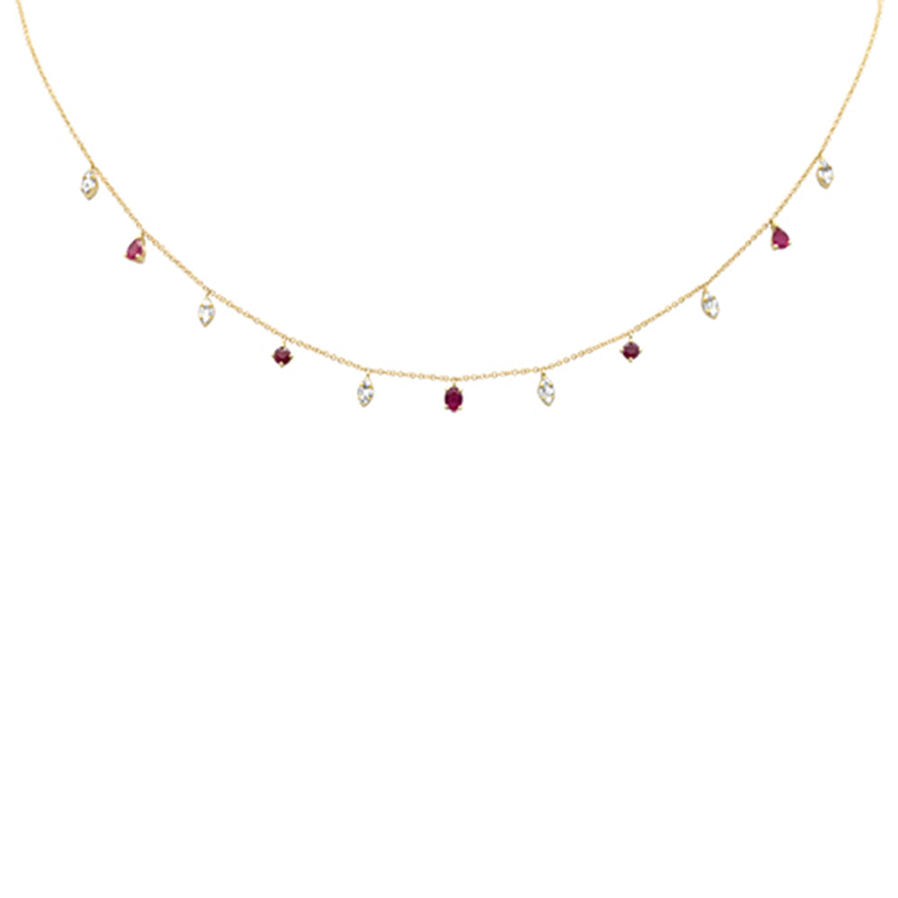 SPECIAL! 1.11ct G SI 14K Yellow Gold Diamond & Ruby Gemstone Pendant Necklace 16+2" Long