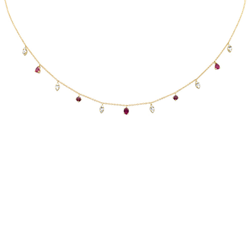 SPECIAL! 1.11ct G SI 14K Yellow Gold Diamond & Ruby Gemstone Pendant Necklace 16+2" Long