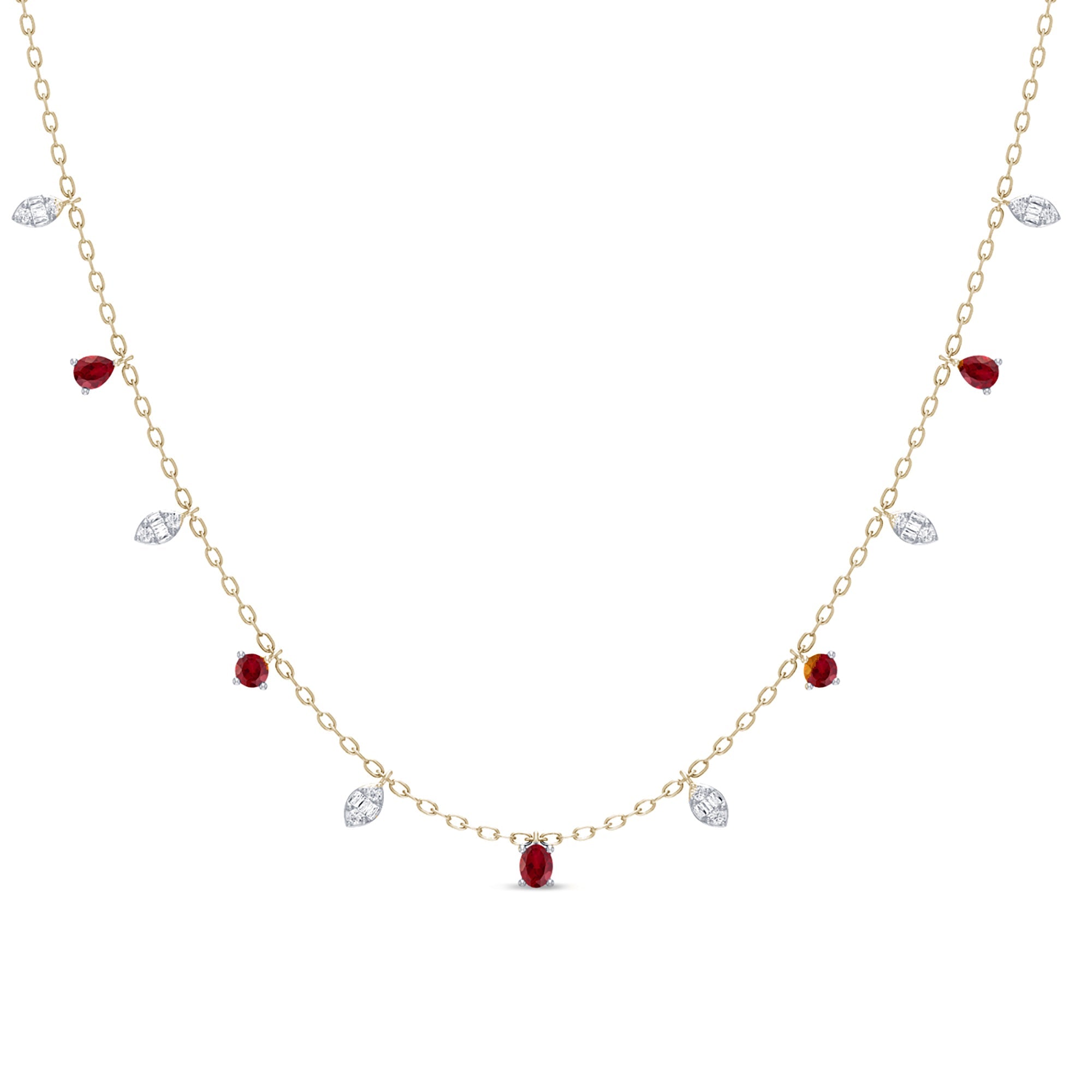 SPECIAL! 1.11ct G SI 14K Yellow Gold Diamond & Ruby Gemstone Pendant Necklace 16+2" Long