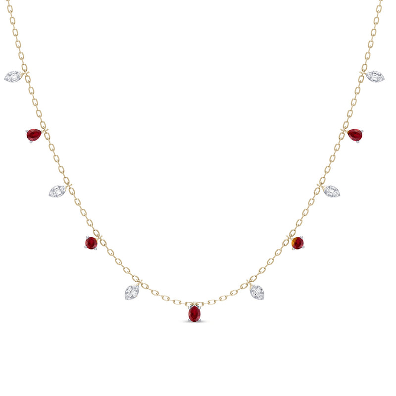 SPECIAL! 1.11ct G SI 14K Yellow Gold Diamond & Ruby Gemstone Pendant Necklace 16+2" Long