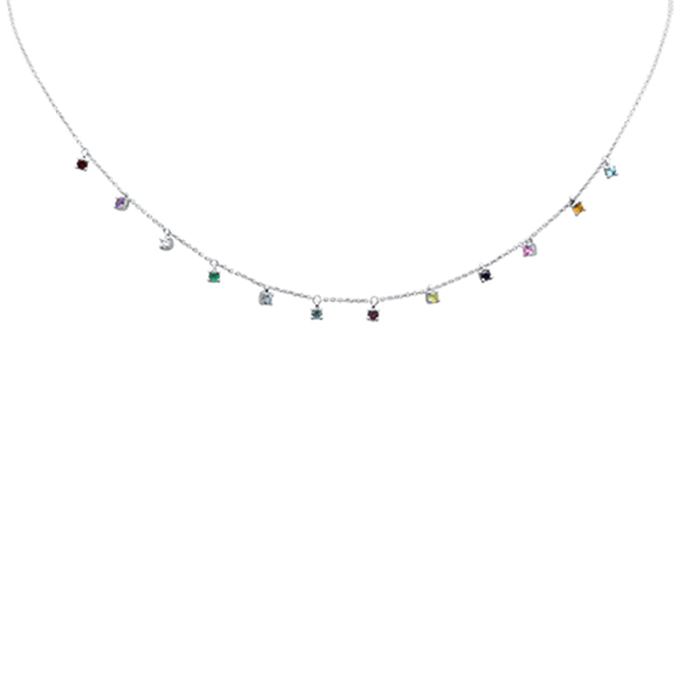 SPECIAL!.78ct G SI 14K White Gold Diamond & Multi Color Gemstones Pendant Necklace 16+2" Long
