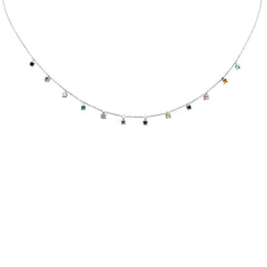 SPECIAL!.78ct G SI 14K White Gold Diamond & Multi Color Gemstones Pendant Necklace 16+2" Long