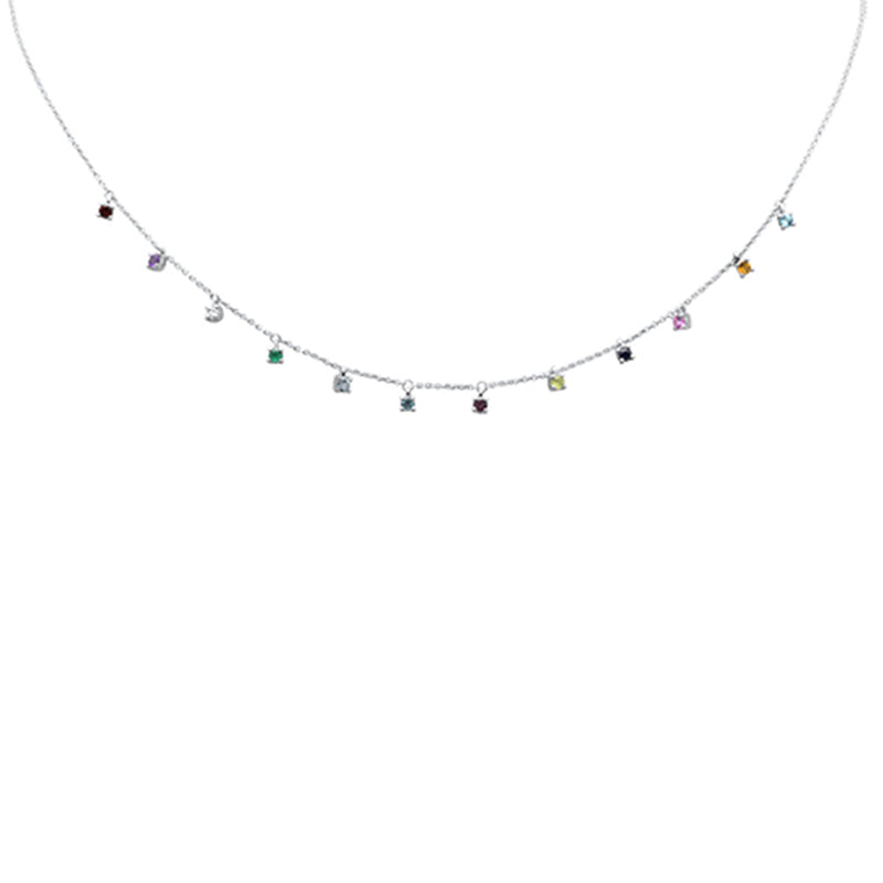 SPECIAL!.78ct G SI 14K White Gold Diamond & Multi Color Gemstones Pendant Necklace 16+2" Long