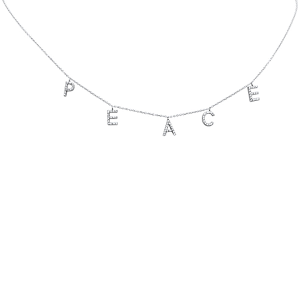 DIAMOND  CLOSEOUT!   .32ct G SI 14K White Gold Diamond "PEACE" Pendant Necklace 16+2" Long