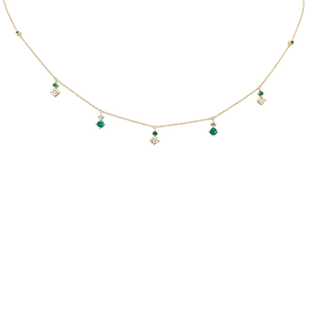 DIAMOND CLOSEOUT!  .64ct G SI 14K Yellow Gold Diamond & Emerald Gemstone Pendant Necklace 16+2" Long