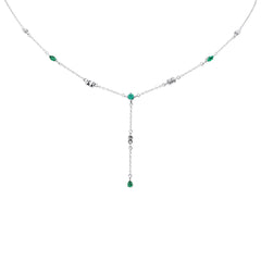 SPECIAL!.74ct G SI 14K White Gold Diamond & Emerald Gemstone Pendant Necklace 16+2" Long