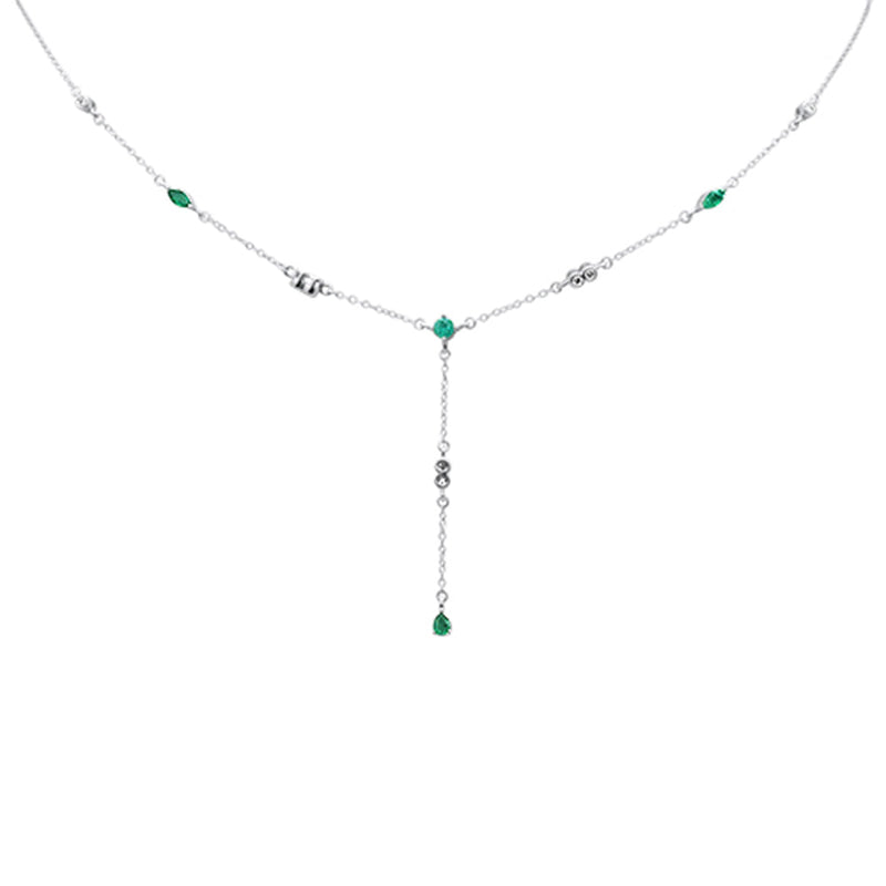 SPECIAL!.74ct G SI 14K White Gold Diamond & Emerald Gemstone Pendant Necklace 16+2" Long