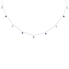 SPECIAL!1.18ct G SI 14K White Gold Diamond & Blue Sapphire Gemstone Pendant Necklace 16+2" Long