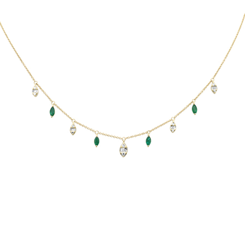 SPECIAL!.89ct G SI 14K Yellow Gold Diamond & Emerald Gemstone Pendant Necklace  16+2" Long