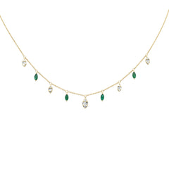 SPECIAL!.89ct G SI 14K Yellow Gold Diamond & Emerald Gemstone Pendant Necklace  16+2" Long