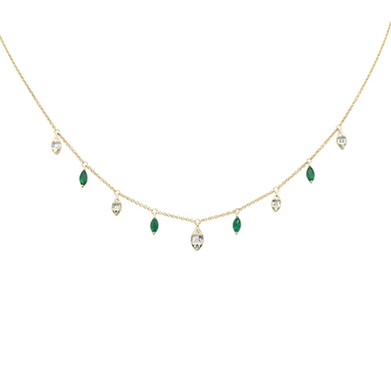 SPECIAL!.89ct G SI 14K Yellow Gold Diamond & Emerald Gemstone Pendant Necklace  16+2" Long