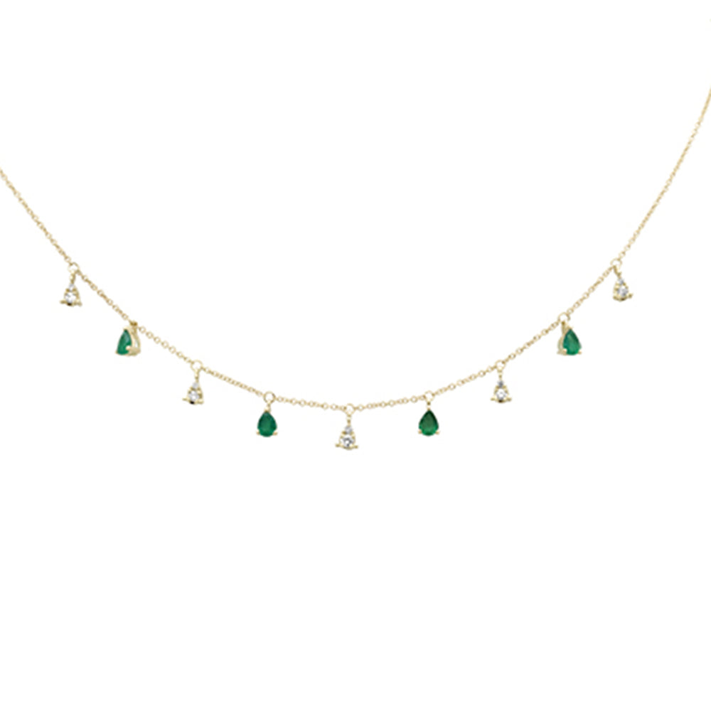 SPECIAL!.77ct G SI 14K Yellow Gold Diamond & Emerald Gemstone Pendant Necklace  16+2" Long