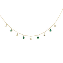 SPECIAL!.77ct G SI 14K Yellow Gold Diamond & Emerald Gemstone Pendant Necklace  16+2" Long