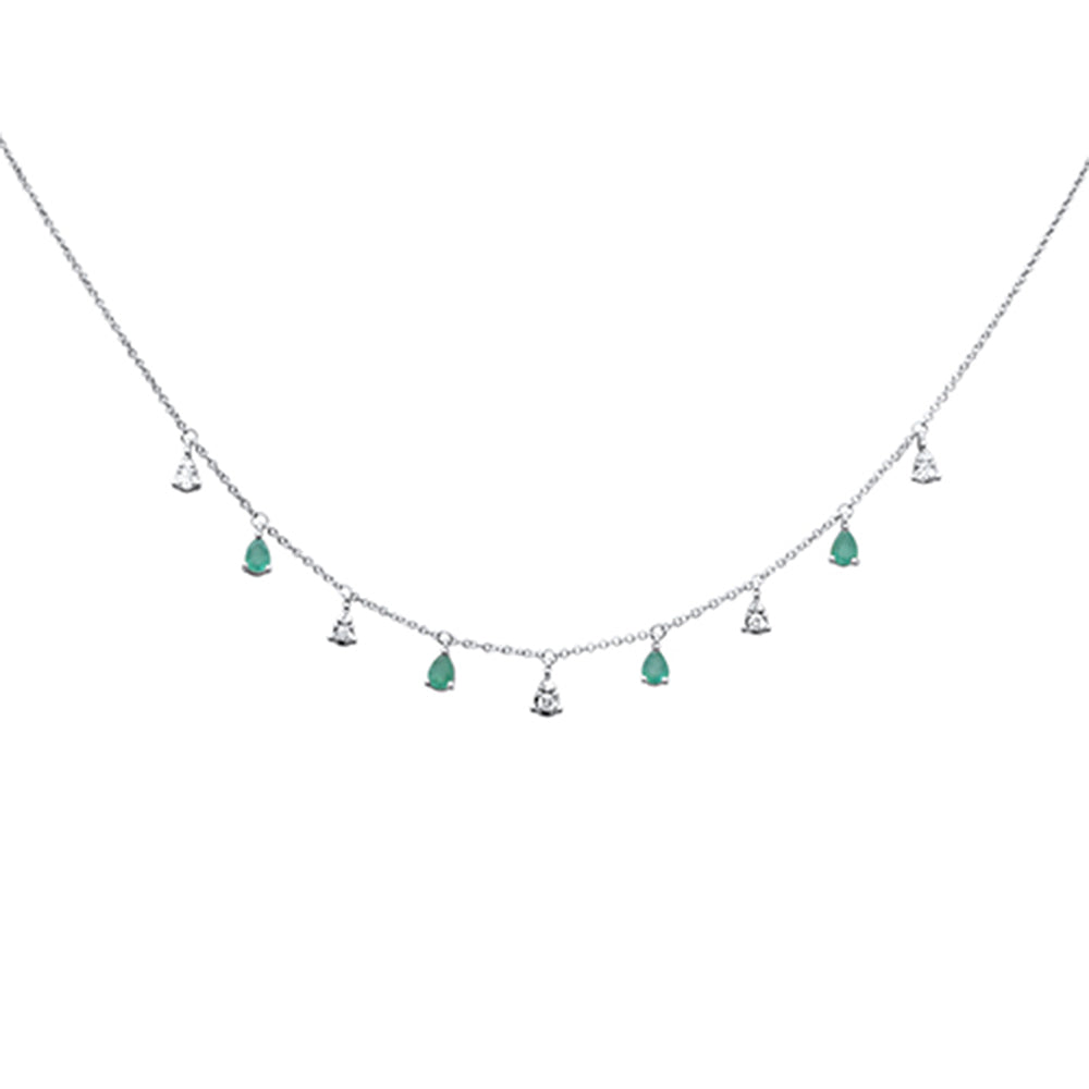 SPECIAL! .73ct G SI 14K White Gold Diamond & Emerald Gemstones Pendant Necklace 16+2" Ext Long