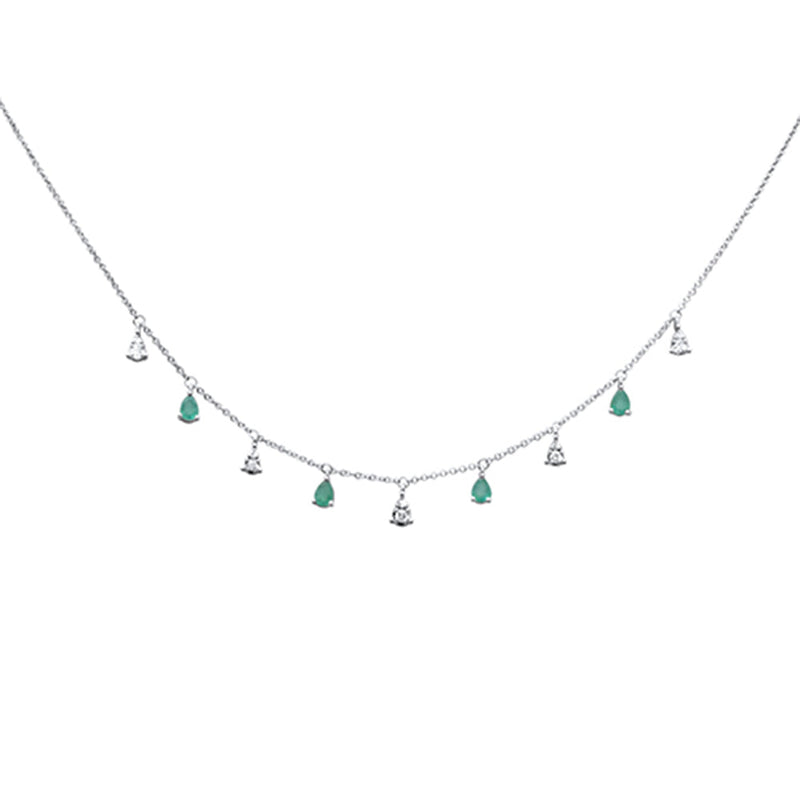 SPECIAL! .73ct G SI 14K White Gold Diamond & Emerald Gemstones Pendant Necklace 16+2" Ext Long
