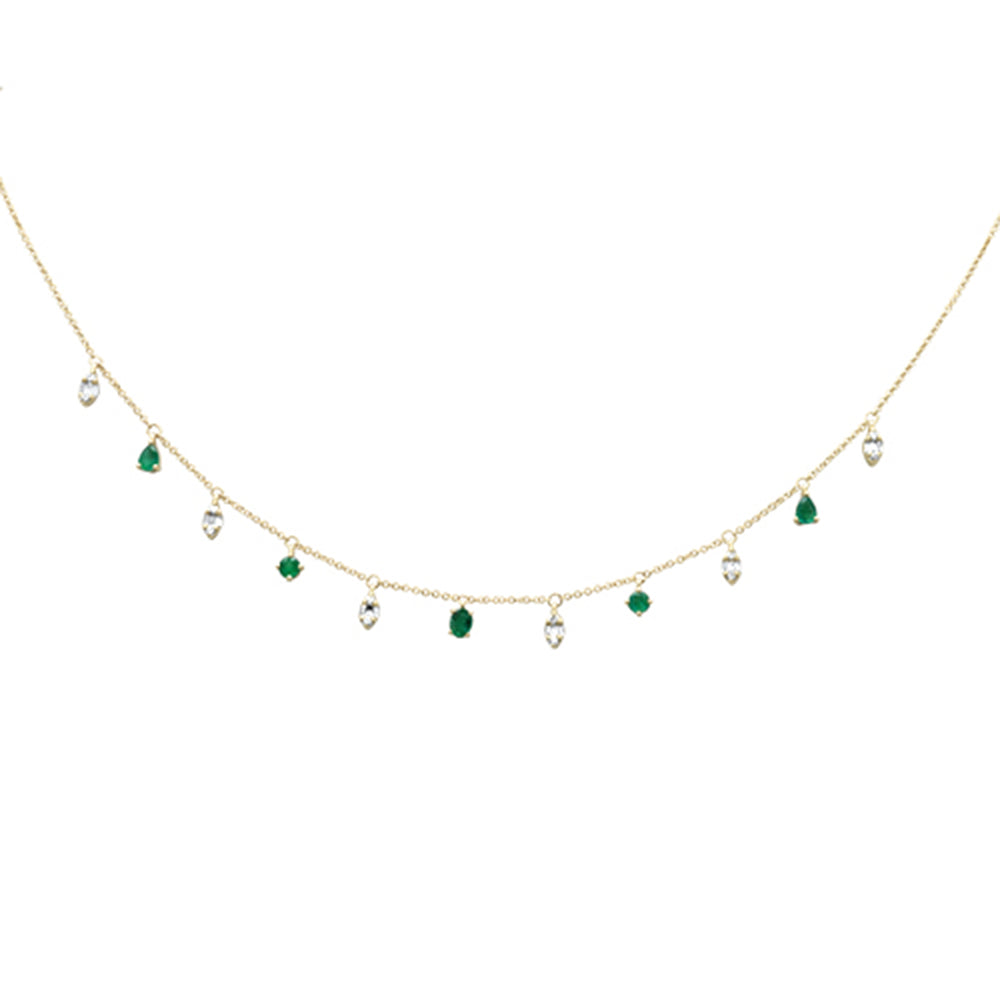 GEMSTONE  CLOSEOUT! .84ct G SI 14K Yellow Gold Diamond Emerald Gemstone Pendant Necklace  16+2" Long