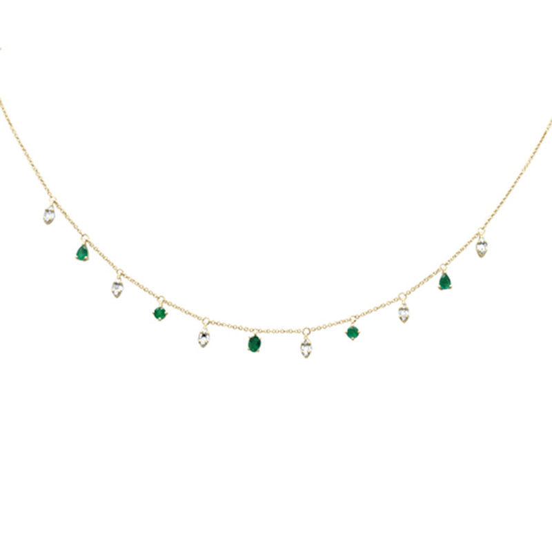 GEMSTONE  CLOSEOUT! .84ct G SI 14K Yellow Gold Diamond Emerald Gemstone Pendant Necklace  16+2" Long