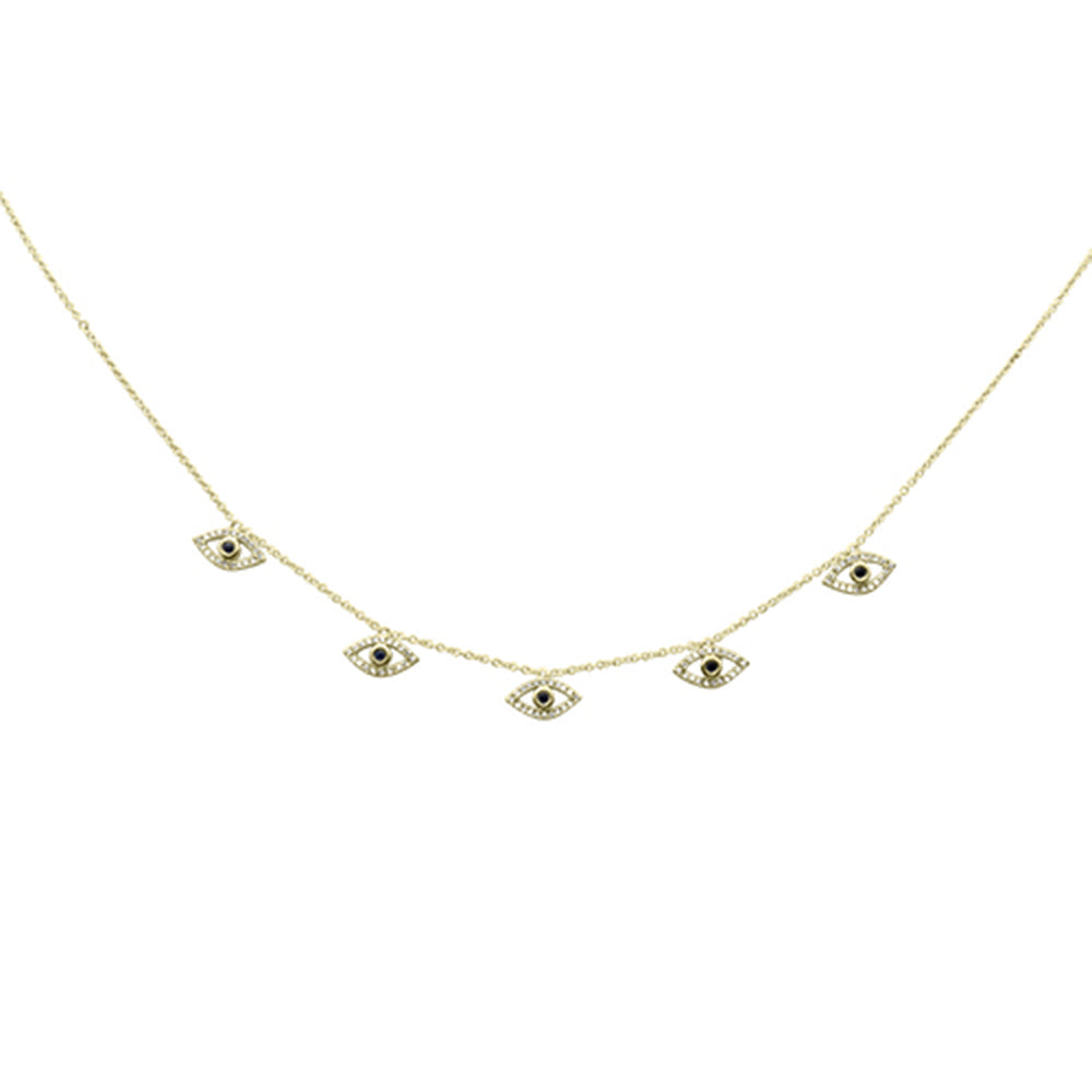 GEMSTONE CLOSEOUT! .31ct G SI 14K Yellow Gold Diamond & Blue Sapphire Gemstone Evil Eye Pendant Necklace 16+2" Long