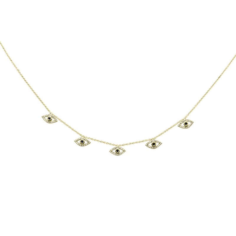 GEMSTONE CLOSEOUT! .31ct G SI 14K Yellow Gold Diamond & Blue Sapphire Gemstone Evil Eye Pendant Necklace 16+2" Long