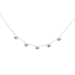 GEMSTONE CLOSEOUT! .33ct G SI 14K White Gold Diamond & Blue Sapphire Gemstone Evil Eye Pendant Necklace 16+2" Long