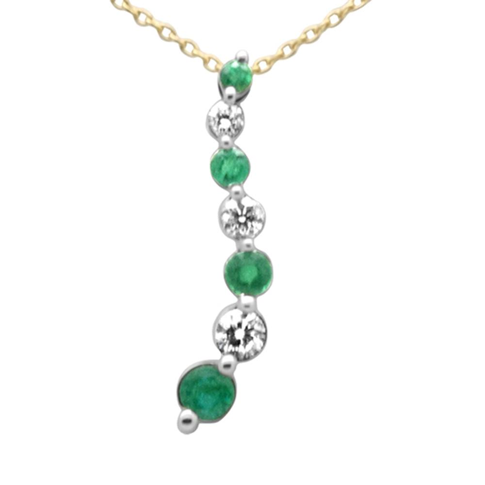 SPECIAL!.47ct G SI 14K Yellow Gold Diamond & Emerald Gemstones Journey Pendant Necklace 18" Long Chain